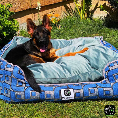 Cama de mascota diseño "Azul círculos/gris"