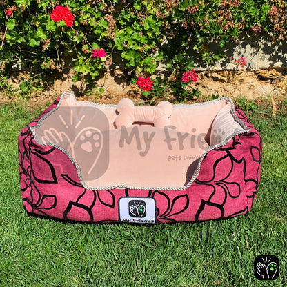 Cama de mascota diseño "Flores negro/rosada"