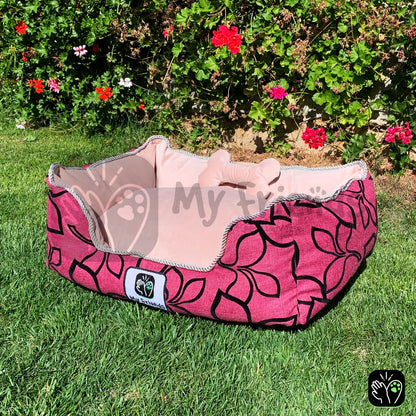 Cama de mascota diseño "Flores negro/rosada"